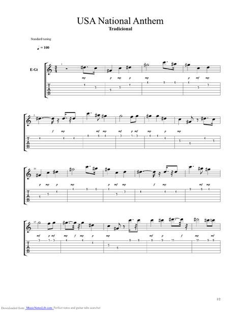 USA National Anthem guitar pro tab by USA @ musicnoteslib.com