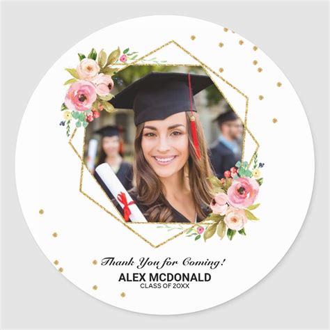 Gold Glitter Geometric Graduation Thank You Favor Classic Round Sticker ...