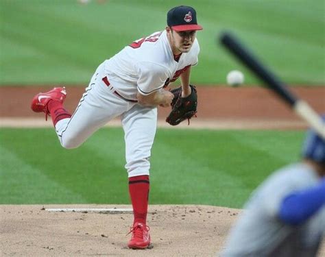 Cleveland Indians Trevor Bauer pitching against the Kansas City Royals ...