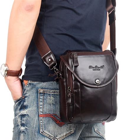 100% Genuine Natural Leather Men Sling Shoulder Cross Body Bag Famous ...