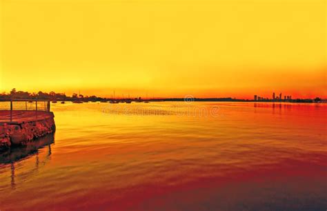 Fiery Sunset on Swan River with Jetty-perth Stock Photo - Image of boat, scenery: 1485956