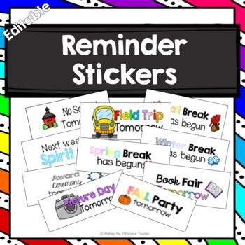 Reminder Stickers- Editable by Making the Difference | TpT