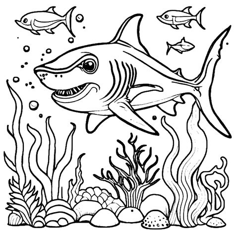 Great White Shark and Friends Coloring Page · Creative Fabrica