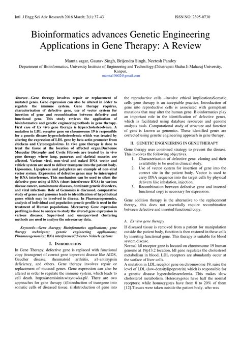 (PDF) Bioinformatics advances Genetic Engineering Applications in Gene Therapy: A Review