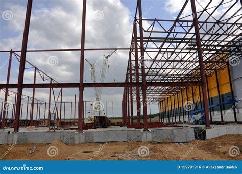 Construction of a Warehouse Building. Installation of Metal Structures Stock Photo - Image of ...