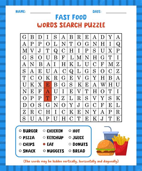 Premium Vector | Word search game fast food word search puzzle ...