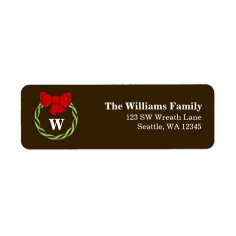 Holiday Wreath Monogram Christmas Address Labels Christmas Return Address Labels, Christmas ...