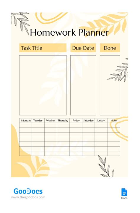 Homework Planner Template In Google Docs