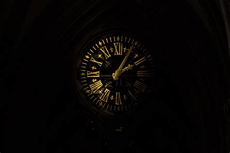 black, yellow, analog clock, clock, time, old, roman, church, dark ...
