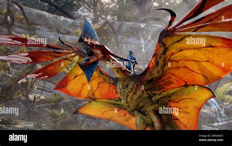 Jake Sully (voiced by Sam Worthington) riding the Great Leonopteryx ...