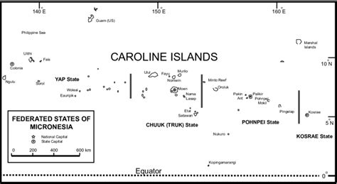 Geographic location of the Caroline Islands in the Federated States of ...