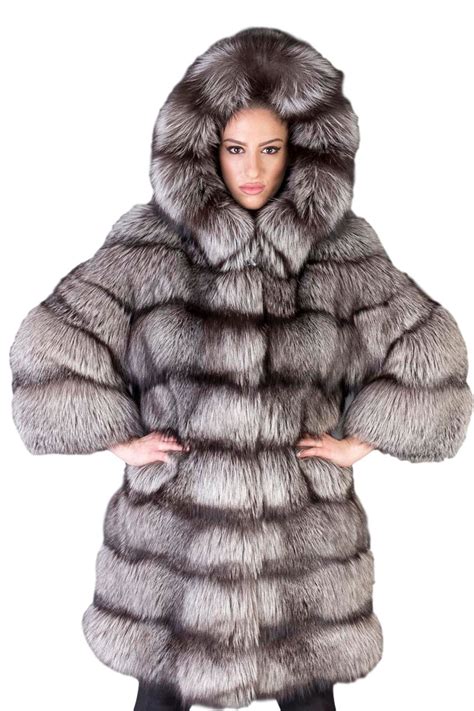 Hooded SAGA Silver Fox Fur Coat | SKANDINAVIK FUR