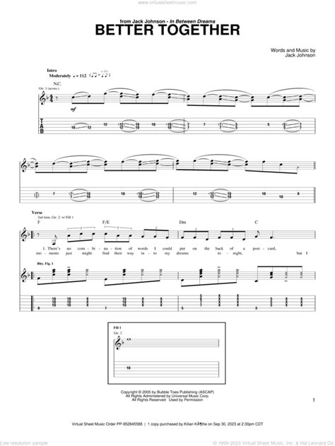 Johnson - Better Together sheet music for guitar (tablature)