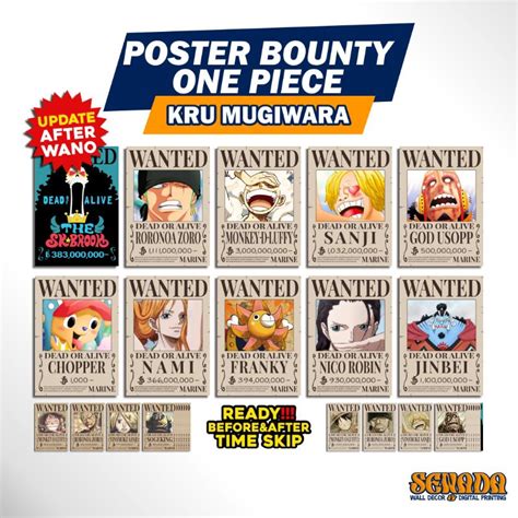 Jual Poster Bounty One Piece Kru Mugiwara 1 Set 10pcs Poster Wanted One Piece After Wano Kuni ...