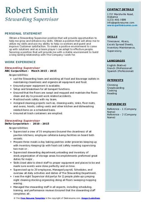 Steward Resume Sample