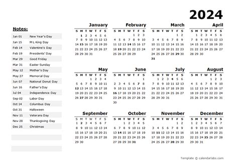 2024 Blank Calendar With Holidays - Bamby Carline