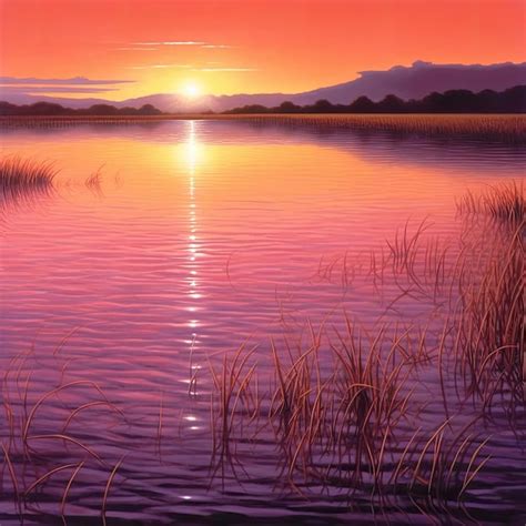 Premium AI Image | Sunset on the lake landscape with lake and sunset