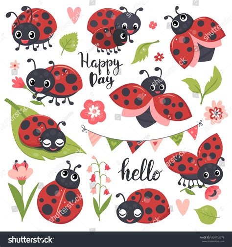 Cute Ladybird Set Funny Little Insect Stock Vector (Royalty Free ...