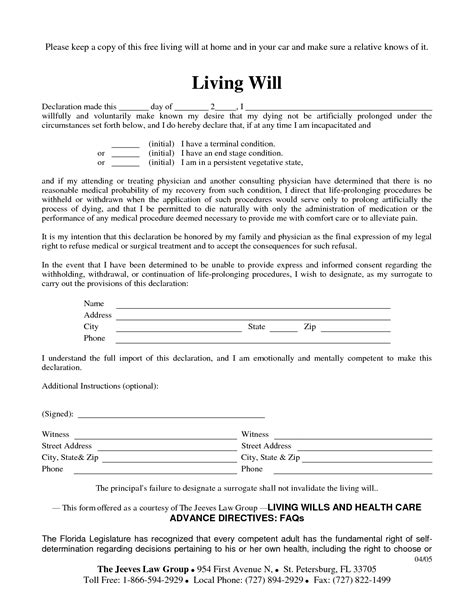 Living Will Sample - Free Printable Documents