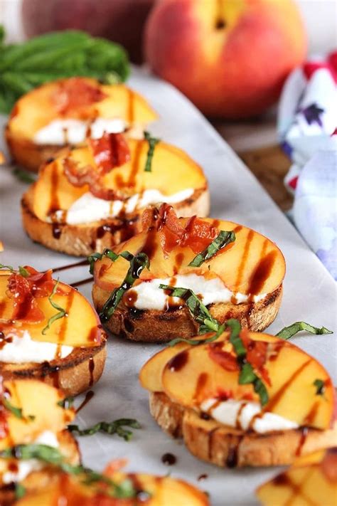 Honey Ricotta Peach Crostini with Crispy Pancetta - The Suburban Soapbox