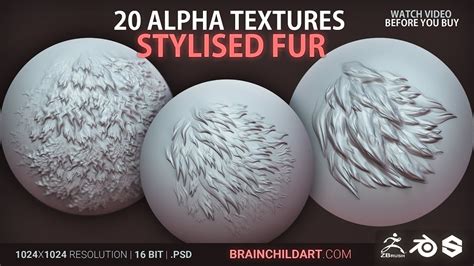 Stylised (FUR) - 20 ALPHAS | Alpha pack for Zbrush, Blender & Substance | Animal FUR creation ...