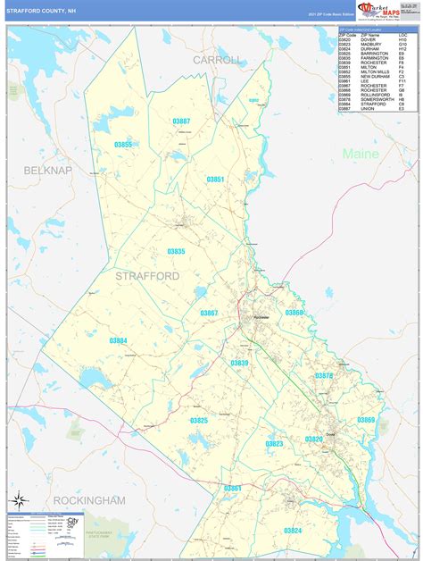 Strafford County, NH Zip Code Wall Map Basic Style by MarketMAPS - MapSales