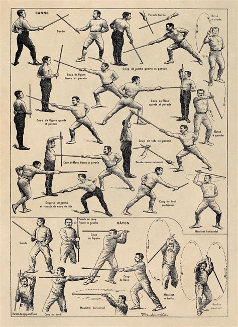 Singlestick Fencing Techniques Chart, Premium Vintage Style ...