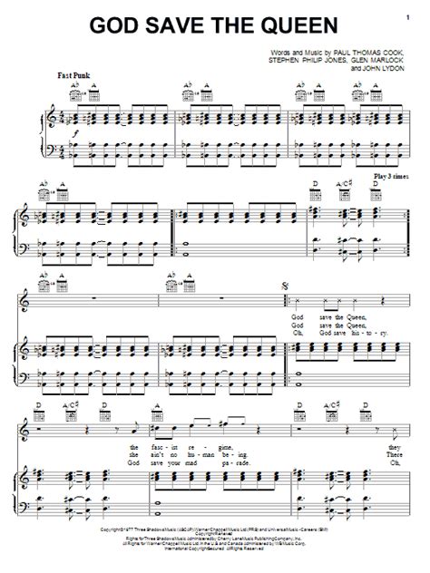 God Save The Queen sheet music by Sex Pistols (Piano, Vocal & Guitar ...