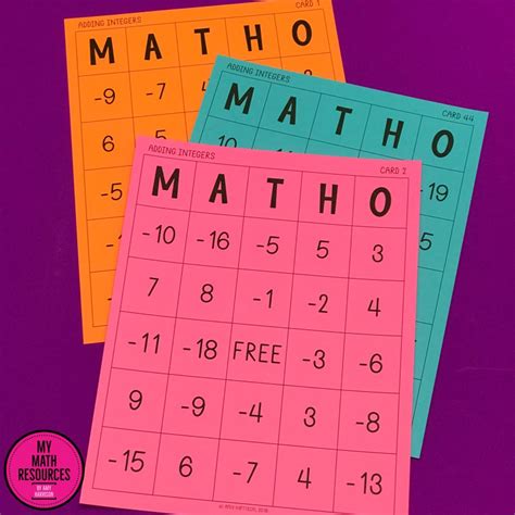 My Math Resources - Adding Integers MATHO (Bingo Game)