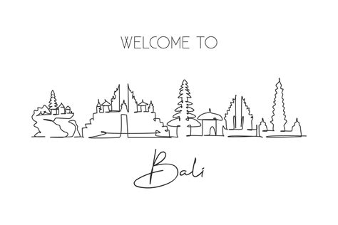 One continuous line drawing of Bali city skyline, Indonesia. Beautiful ...