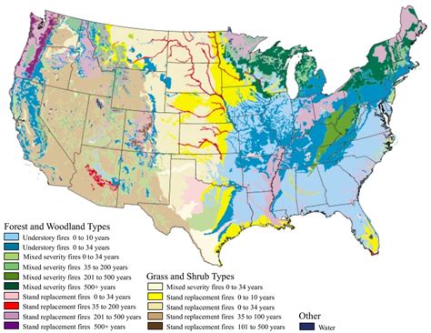 Color-coded map of the different types of wildfire by location in the ...