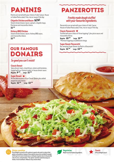 Pizza Delight menu in Charlottetown, Prince Edward Island, Canada