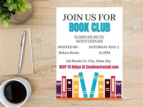 Editable Book Club Invitation Invitation Template Book Club - Etsy