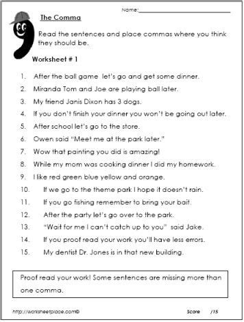 Comma-Worksheet-1 Worksheets | Punctuation worksheets, Teaching punctuation, 9th grade english