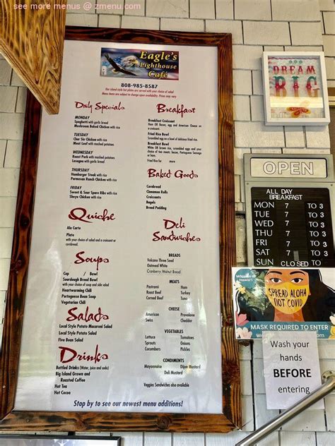 Menu at Eagle's Lighthouse Cafe, Volcano