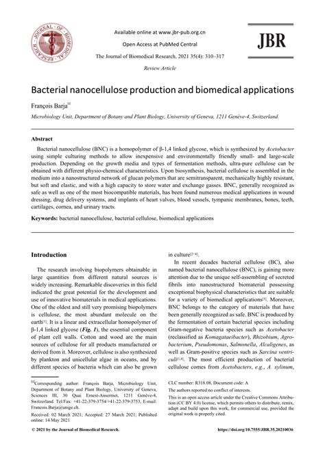 (PDF) Bacterial nanocellulose production and biomedical applications