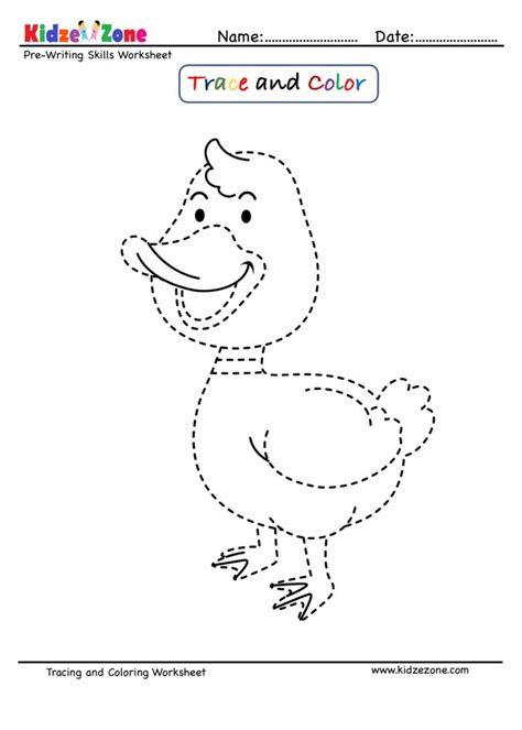 Duck Cartoon Trace and Color Worksheet : - KidzeZone