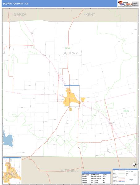 Scurry County, Texas Zip Code Wall Map | Maps.com.com