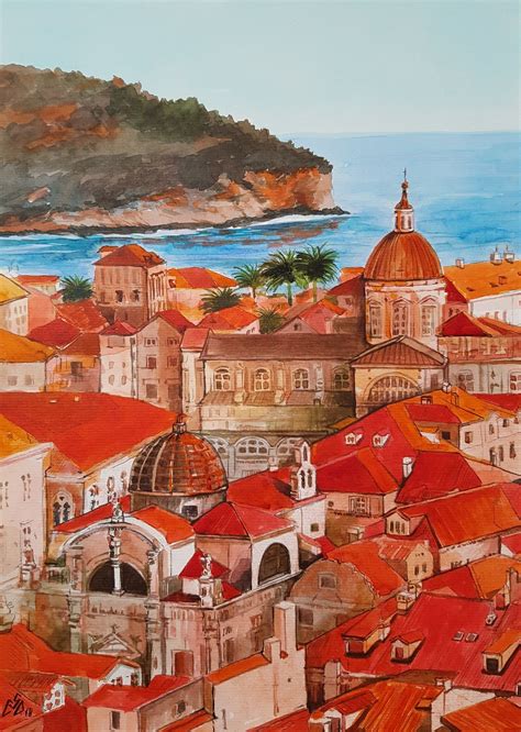 "Old City -Dubrovnik"-Croatia Art by Gabriela Calinoiu | Urban watercolor, Travel art ...