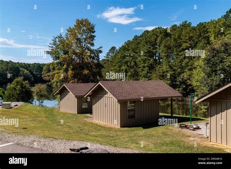 Rental cabins at the Pin Oak Campground in Natchez Trace State Park near Wildersville, Tennessee ...