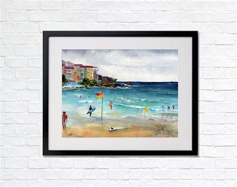 Bondi Beach Art Sydney Australia Watercolor Seascape Art - Etsy