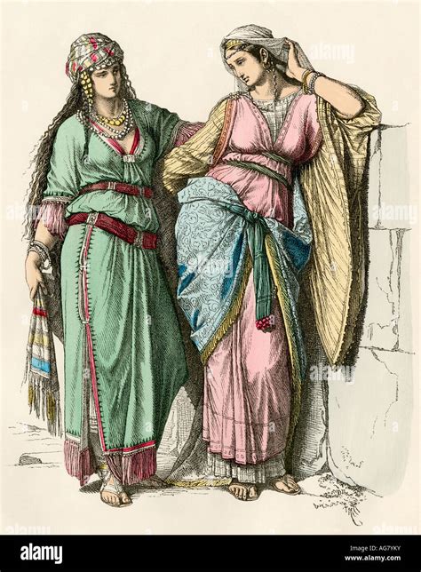 Upperclass Jewish women in ancient Israel. Hand-colored print Stock ...