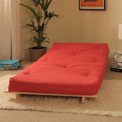 Red Single Luxury Futon Wooden Frame Sofa Bed