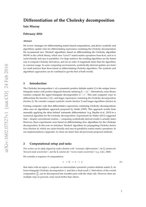 Differentiation of the Cholesky decomposition | DeepAI