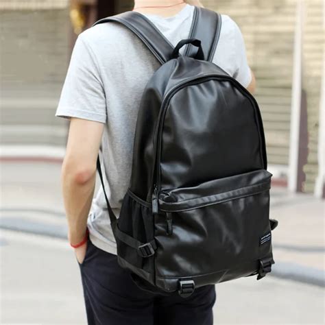 2019 Men Leather Backpacks Black School Bags for Teenagers Boys College ...