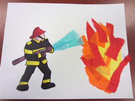 A pre-printed firefighter picture and torn tissue paper made a simple ...