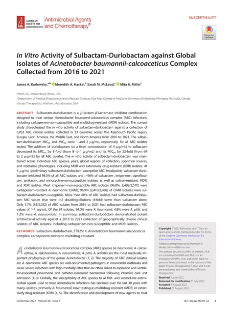 (PDF) In Vitro Activity of Sulbactam-Durlobactam against Global ...