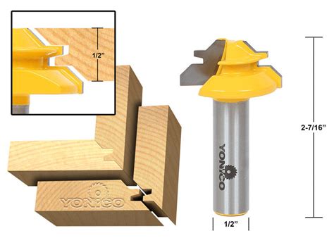 Small Lock Miter Router Bit - 45° - 1/2" Stock - 1/2" Shank - Yonico 1 – Yonico Router Bit Tools