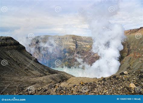 Mount Aso crater lake, stock photo. Image of landscape - 136857400