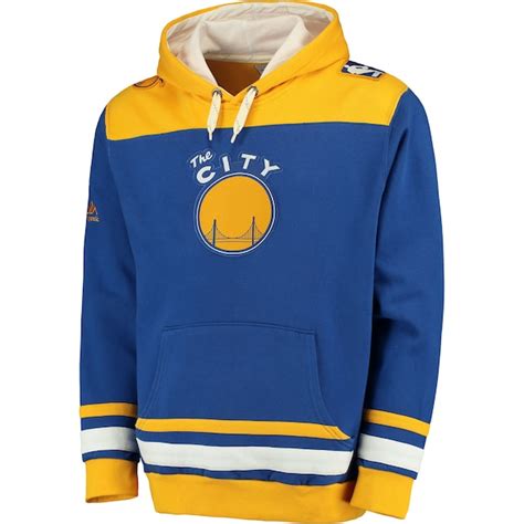 Men's Golden State Warriors Majestic Royal/Gold Hardwood Classics Double Minor Pullover Hoodie ...